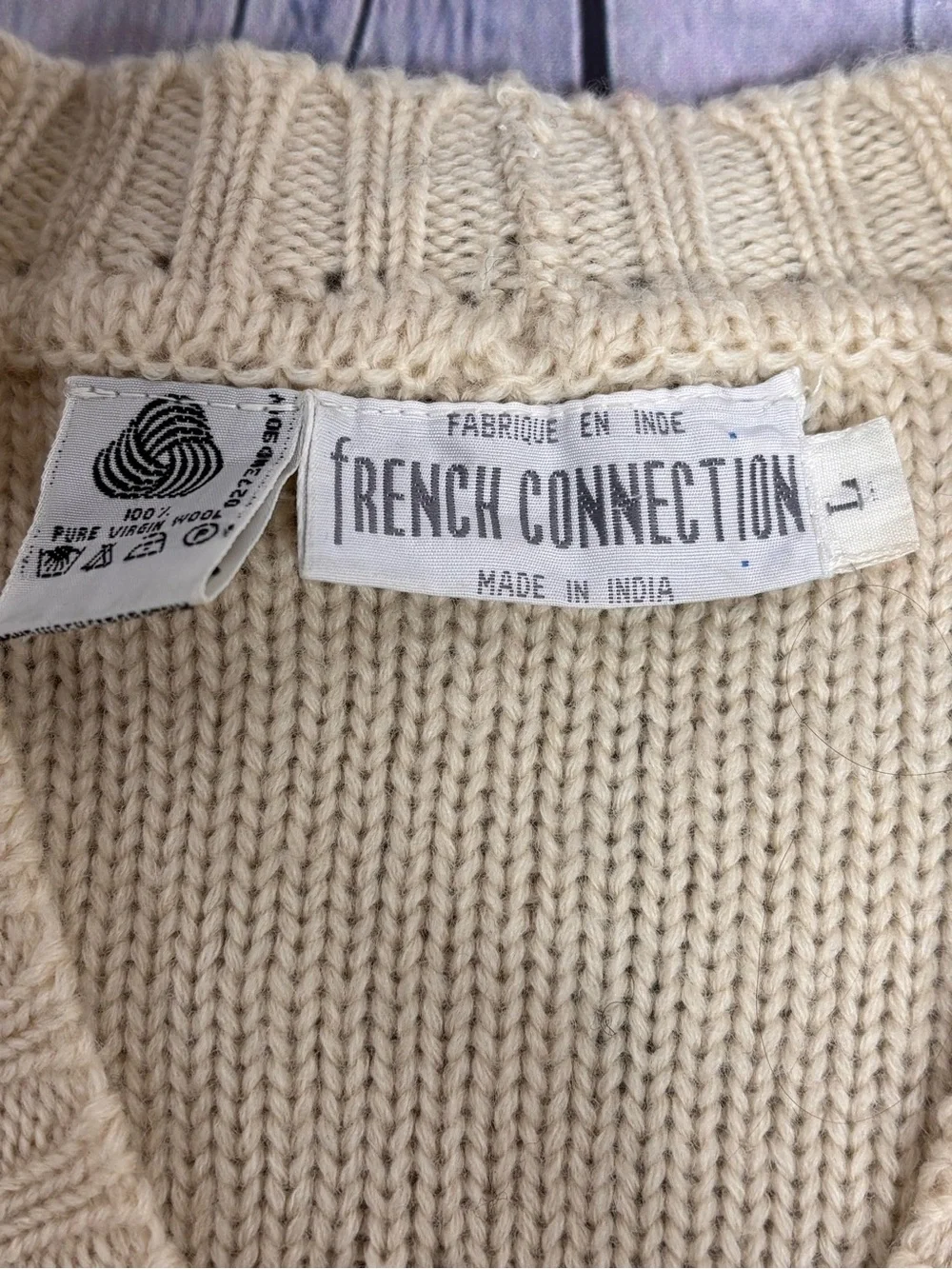 VINTAGE French Connection Cream Floral Embroidery Cottagecore Cardigan Sweater L - Picture 5 of 10
